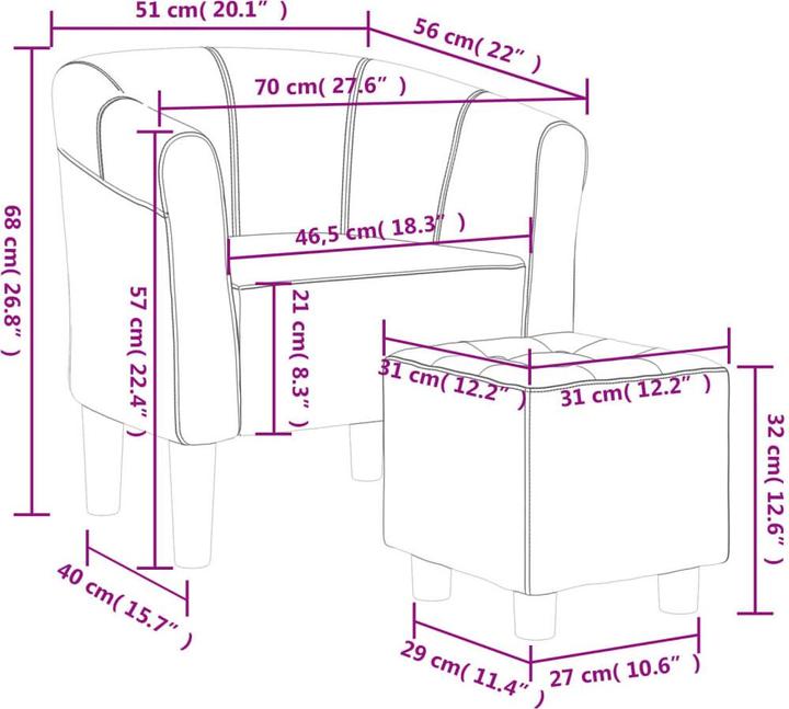 Actual product image vidaXL Clubsessel mit Fusshocker Dunkelgrau Stoff,Farbe