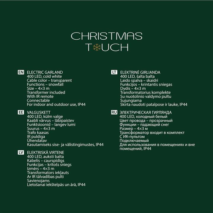 Nutritional values and ingredients Christmas To LED light curtain Christmas Touch, 4 m, cold white