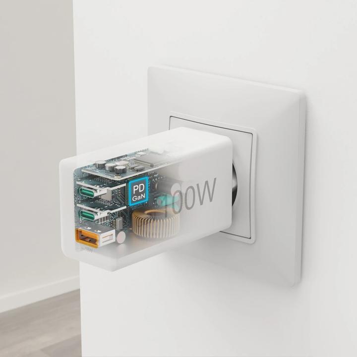 Actual product image Hama GaN quick charger, 2x USB-C PD, 1x USB-A Q (100 W)