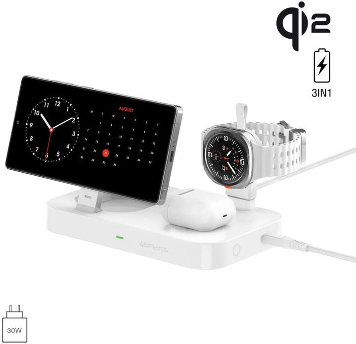 Productafbeelding 4smarts Qi2 Ladestation Trident mit Charger für Samsung Watch, weiss (25 W)