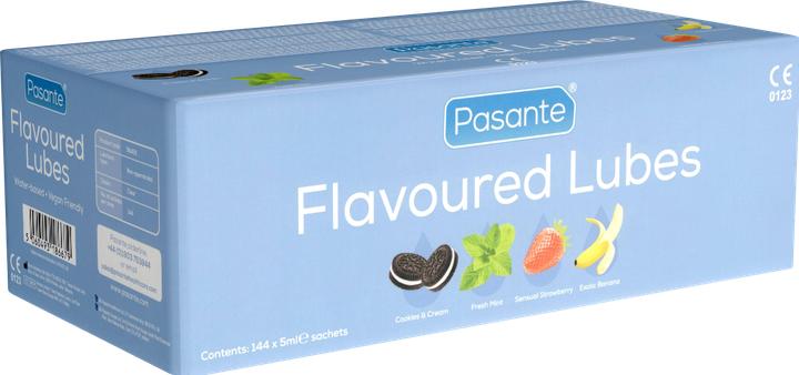 Productafbeelding Pasante Flavoured Lubes - 144 glijmiddelen op waterbasis, 4 smaken, veganistisch-vriendelijk (720 ml)