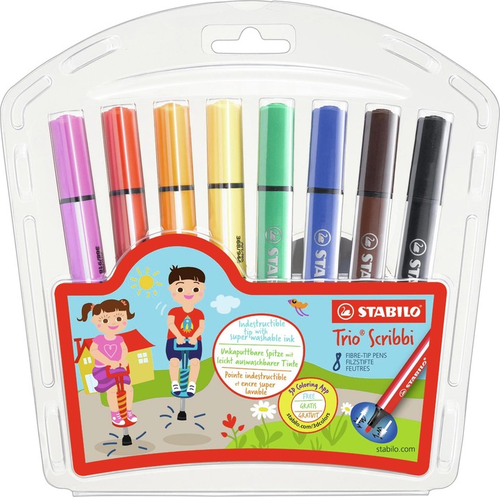 Produktbild STABILO Trio Scribbi Gefederter Dreikant-Filzstift (Mehrfarbig, 8 x)