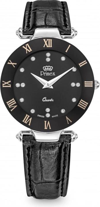 Image du produit Primex Montre Dame Swiss Made Bracelet Cuir Noir Cadran Noir Etanche 30 M Petite (Montre analogique, 33 mm)