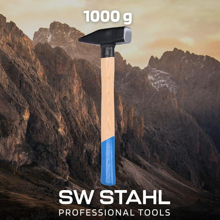 Actual product image SW-Stahl 50910L Locksmith's hammer with handle guard I Tool hammer made of hickory wood I Hammer with head (1000 g)