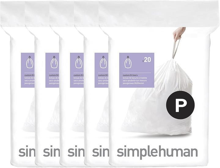 Simplehuman Code P Müllbeutel mit Kordelzug (5x20 Stück) (100 x, 60 l)