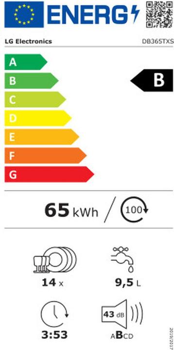 Energie-Label LG Geschirrspüler Db365Txs 60 Cm