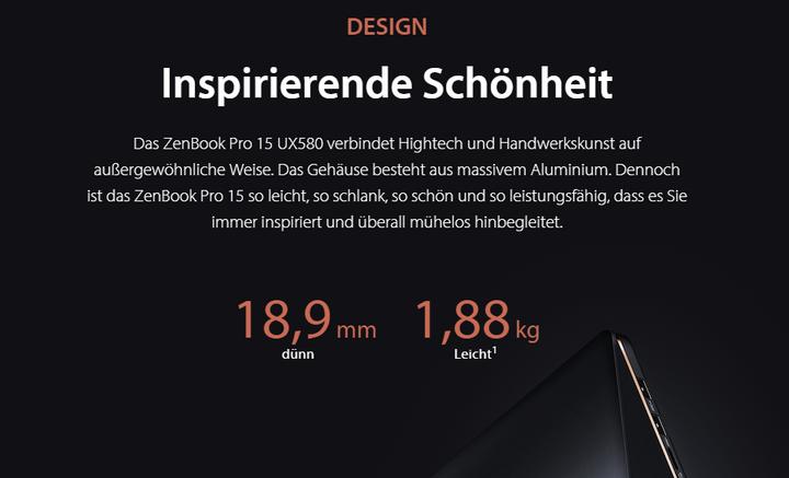 Immagine prodotto ASUS ZenBook Pro 15 UX580GD-BN008T (15.60", Intel Core i7-8750H, 16 GB, 512 GB, CH)