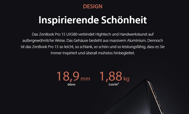 Actual product image ASUS ZenBook Pro 15 UX580GD-BN008T (15.60", Intel Core i7-8750H, 16 GB, 512 GB, CH)