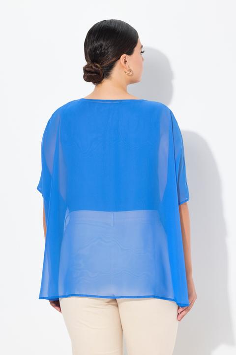 Immagine prodotto Ulla Popken Blusa di chiffon dal taglio oversize con scollo rotondo e mezze maniche (42, 44, 46, 48)