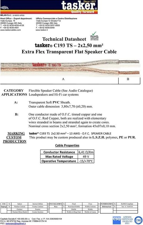 Immagine prodotto Tasker Cavo audio piatto, trasparente, 100, PVC (100 m)