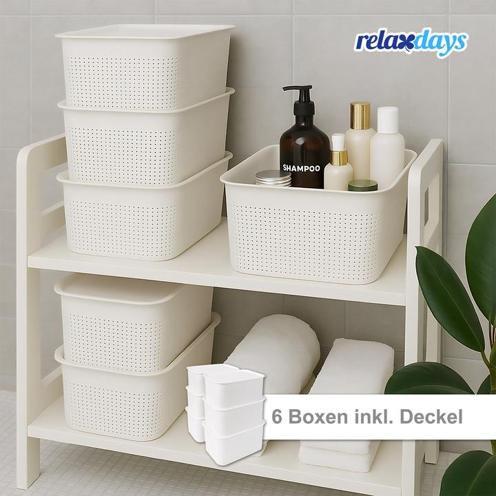 Produktbild Relaxdays - Aufbewahrungsbox mit Deckel 6er Set, Weiss, 18,5 x 26,5 x 13 cm (26.50 cm, 5 l, 6x)