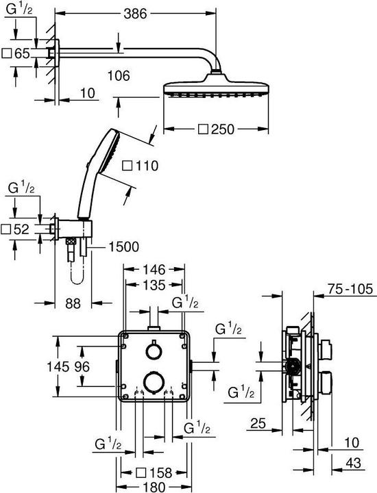 Produktbild Grohe Precision Thermostat Unterputz-Duschsystem mit Vitalio Comfort 250 Kopfbrause und Vitalio Comfort 11