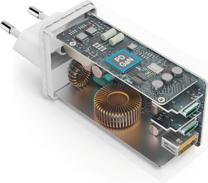 Actual product image Hama Fast charger, GaN, 2x USB-C PD, 1x USB-A QC, mini charger, 100 W, WS (100 W, 3 ports)