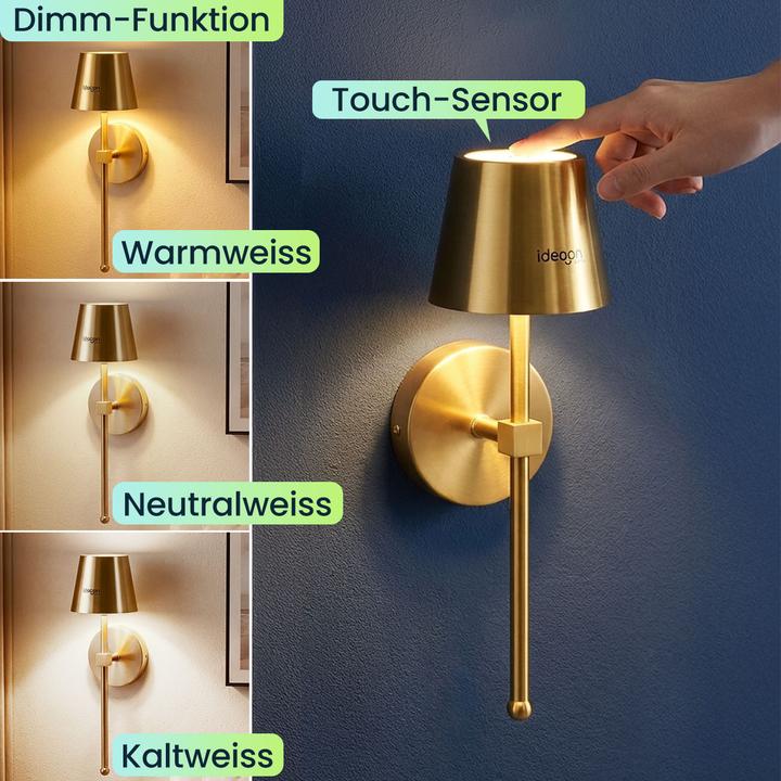Actual product image Ideoon 4er-Set Elegante LED Wandleuchte kabellos mit Fernbedienung: Akku Wandlampe dimmbar in Gold (180 lm)