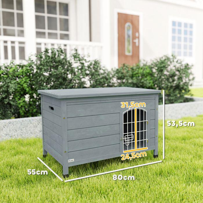 Actual product image Swisshandel24 Hundehütte Hundehaus mit Tür Hundebox Gitterbox für Katzen Tanne Grau (Dog house)