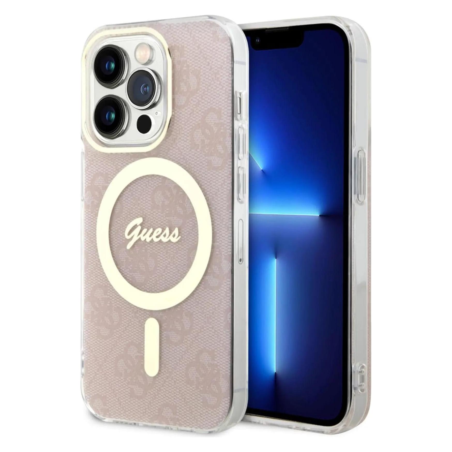 Guess GUHMP15XH4STP IPhone 15 Pro Max 6.7" Rózowy/pink Hardcase Iml 4G MagSafe (Apple IPhone 15 Pro Max), Smartphone Hülle, Pink