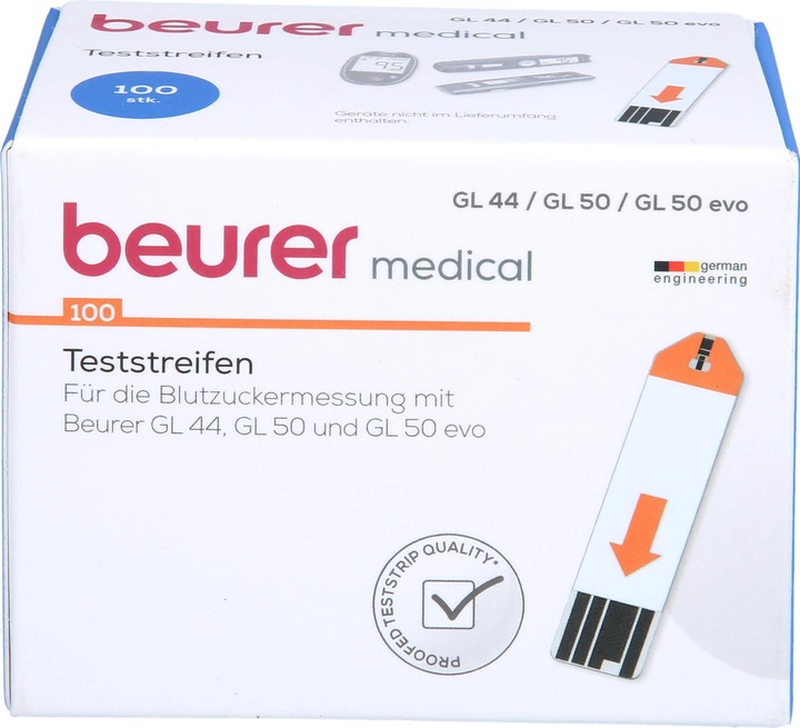 Produktbild Beurer GL 44 / GL 50 / GL 50 evo Blutzuckerteststreifen, 100 St. Teststreifen (Teststreifen)