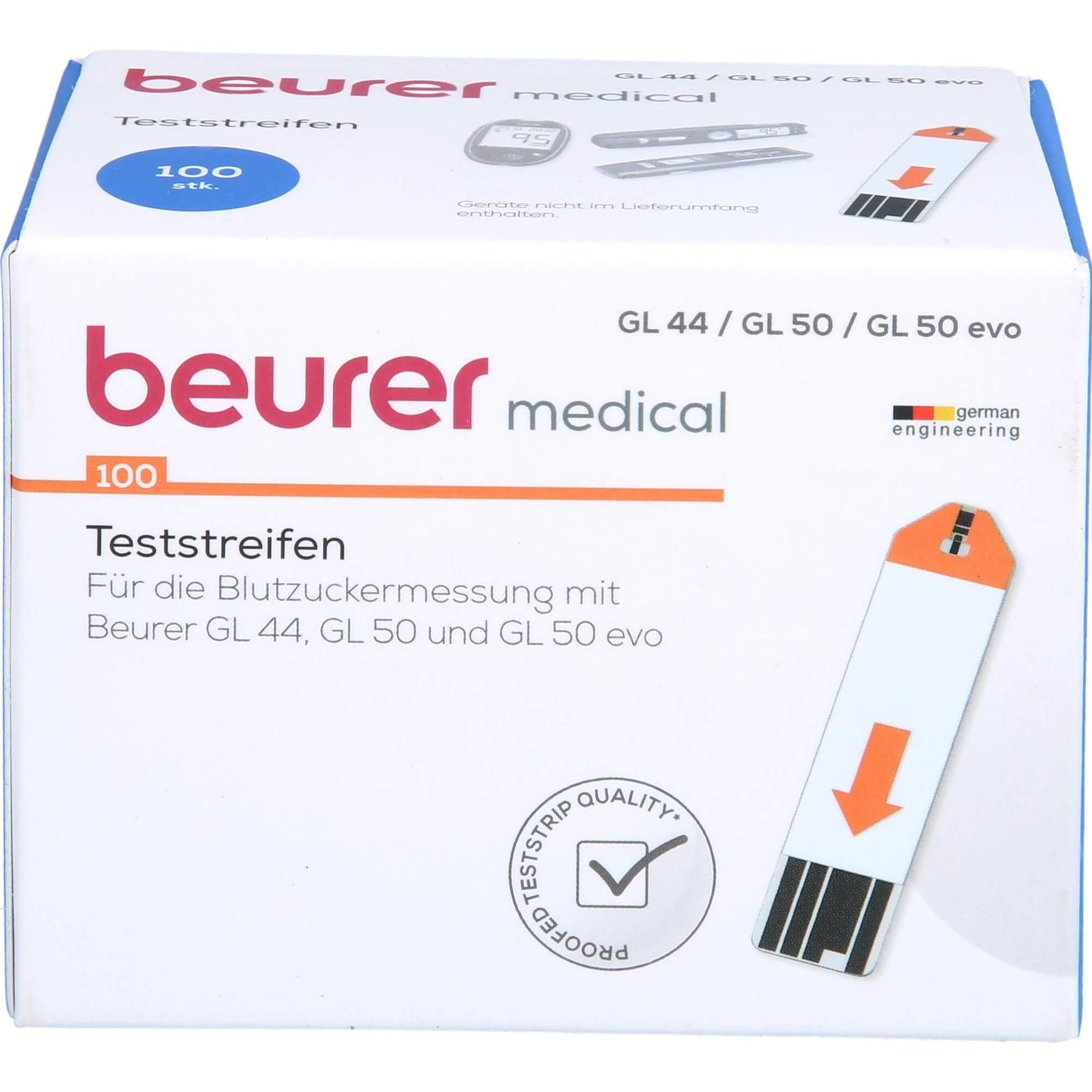 Beurer, Bluttest, GL 44 / GL 50 / GL 50 evo Blutzuckerteststreifen, 100 St. Teststreifen (Teststreifen)