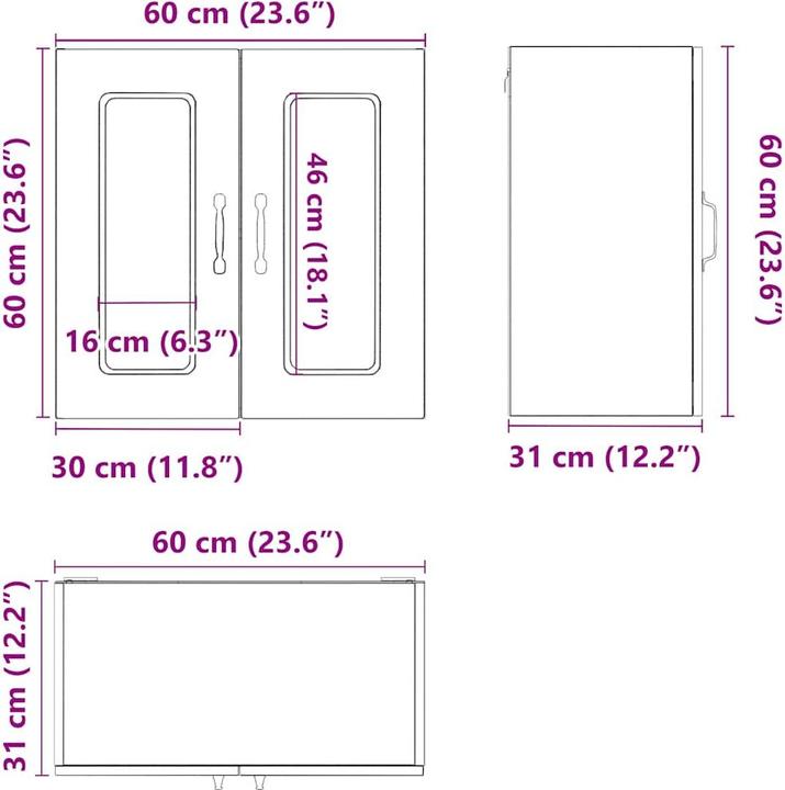 Produktbild VidaXL Küchen-Hängeschrank mit Glastür Kalmar Weiss Holzwerkstoff (60 x 31 x 60 cm)