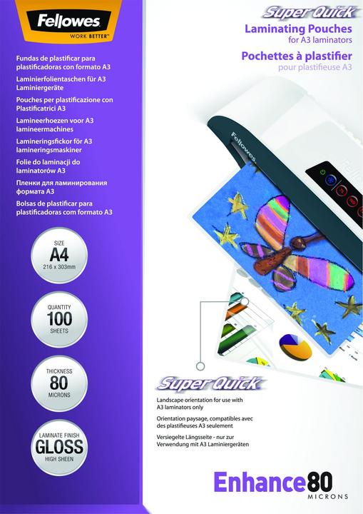 Image du produit Fellowes SuperQuick Enhance 80 (A4, 100 pcs, 80 µm)