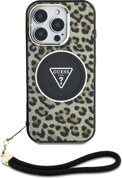 Immagine prodotto Guess HC IML Leopard Triangle Cord Strap Custodia MagSafe per iPhone 16 Pro Max - Marrone (Apple iPhone 16 Pro Max)