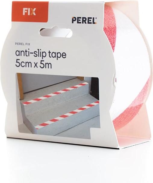 Produktbild Perel Anti-Rutsch-Band 5cm x 5m - Rot/Weiss (50 mm)