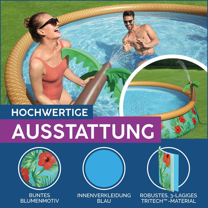 Produktbild Bestway - Fast Set - Opblaasbaar zwembad inclusief filterpomp - 457x84 cm - Paradijsprint - Rond (457 x 84 cm)