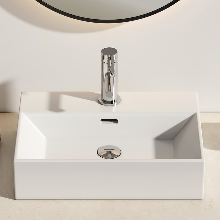 Produktbild Emke Aufsatzwaschbecken Keramik Waschbecken Eckiger Hängewaschbecken Waschtisch, Modernes Design für (365 mm, 515 mm)