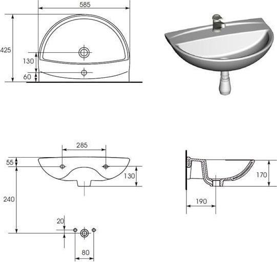 Produktbild Cersanit Washbasin Mito Red, 60 cm (600 mm, 600 mm)