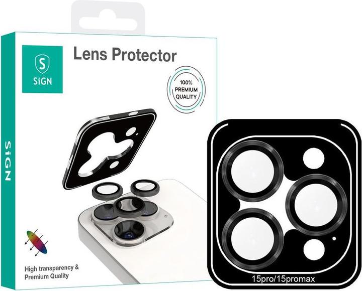 Produktbild SIGN Lens protector in tempered glass for iPhone 15 Pro/15 Pro Max - Black/transparent (Apple iPhone 15 Pro, Apple iPhone 15 Pro Max)