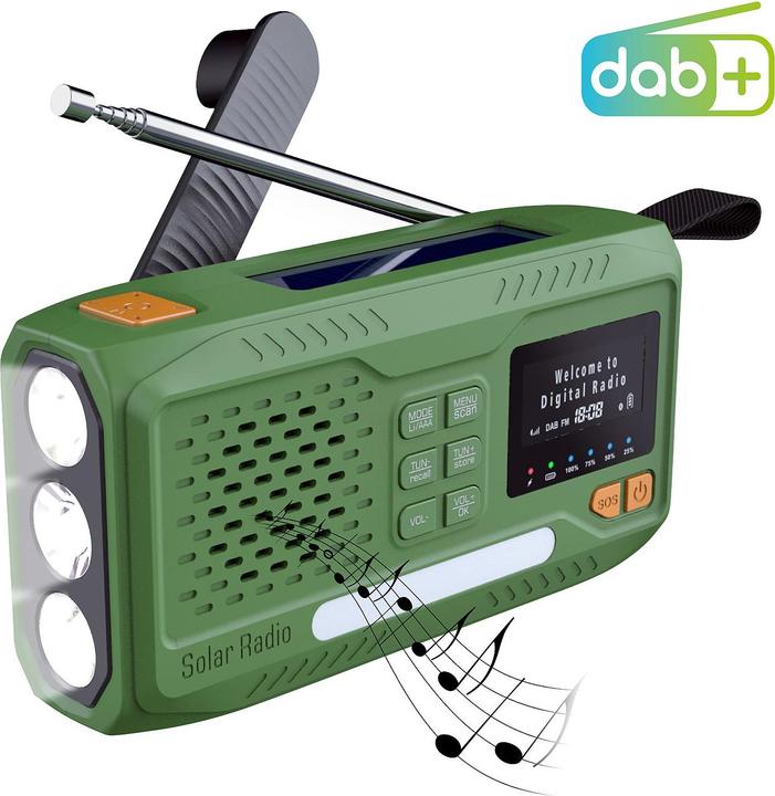 Immagine prodotto Infactory Radio mobile DAB+ a manovella con EWF, pannello solare, LED, USB, Bluetooth 5 (FM, DAB, KW, Bluetooth)