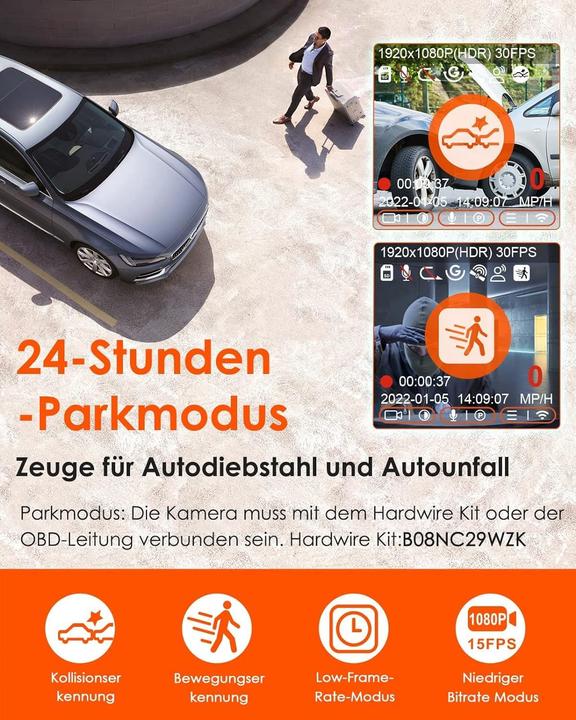 Produktbild Vantrue Mini Dashcam E1 lite mit Sprachsteuerung und GPS (Akku, Beschleunigungssensor, Eingebaute Anzeige, Eingebautes Display, Eingebautes Mikrofon, GPS-Empfänger, Nachtsicht, Sprachsteuerung, WLAN, Full HD)
