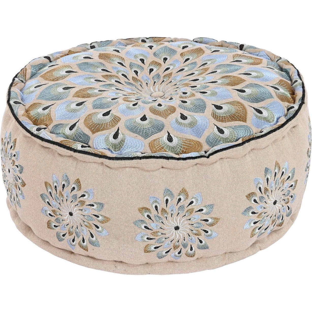 DKD Home Decor, Sgabello + Pouf, Pouffe Blue Beige 60 x 60 x 27 cm