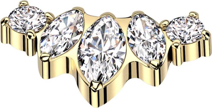 Image du produit Star Piercing Dermal Anchor doré trois ovales et deux cristaux ronds argentés (Titane, Acier chirurgical 316L, sans laiton)