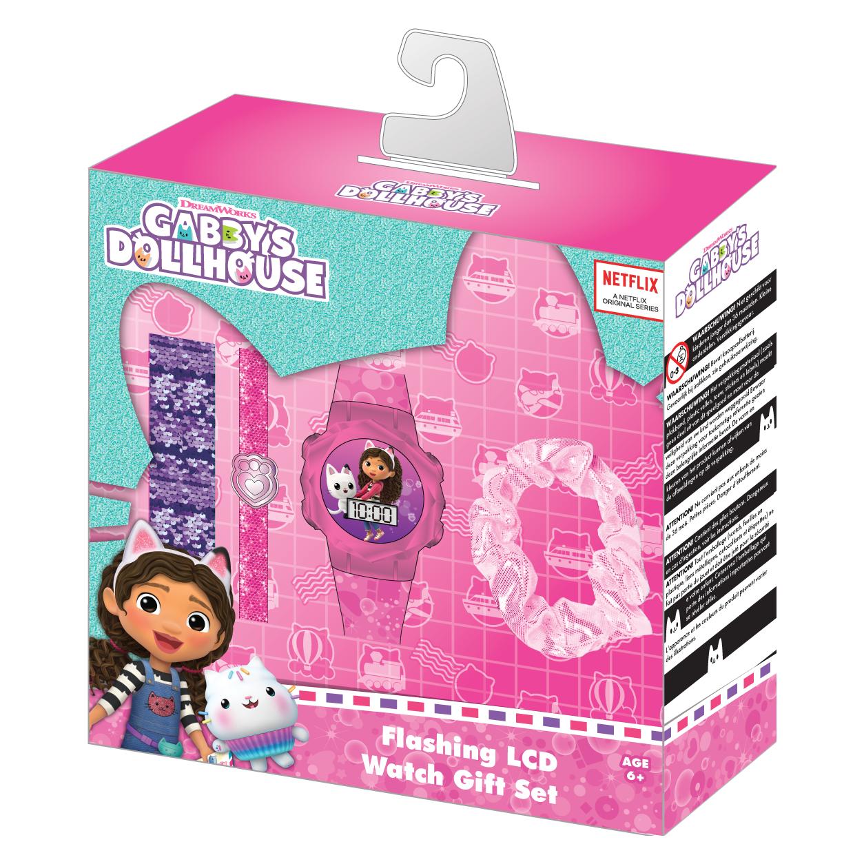Accutime, Armbanduhr, Armbanduhr Set Gabby's Dollhouse Mit Accessoires, Kinder Lcd-Uhr Mit Digitaler Anzeige, Bli, Blau, Violett, (Digitaluhr)