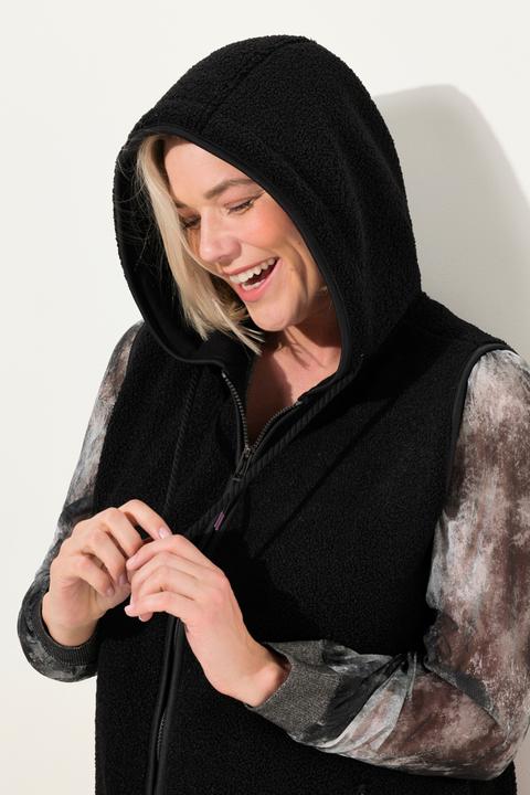 Immagine prodotto Ulla Popken Gilet lungo e smanicato in teddy con cappuccio e cerniera a doppio cursore (42, 44)
