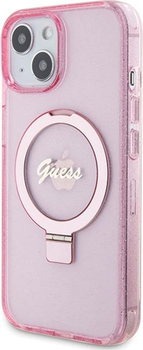 Produktbild Guess GUHMP15SHRSGSP iPhone 15 6.1" różowy/pink hardcase Ring Stand Script Glitter MagSafe (Apple iPhone 15)