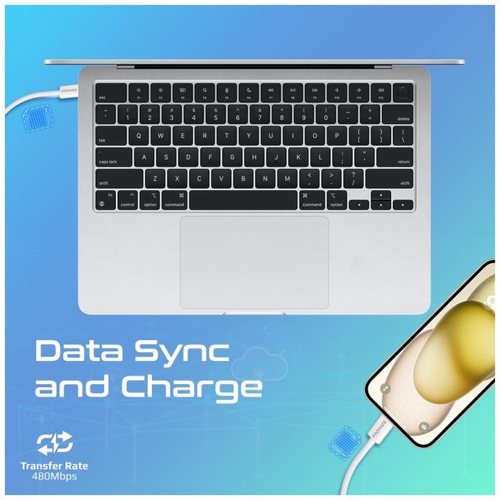 Produktbild ProMate EcoLine-CC200 White USB-C Kabel (2 m, USB 2.0, 60 W)