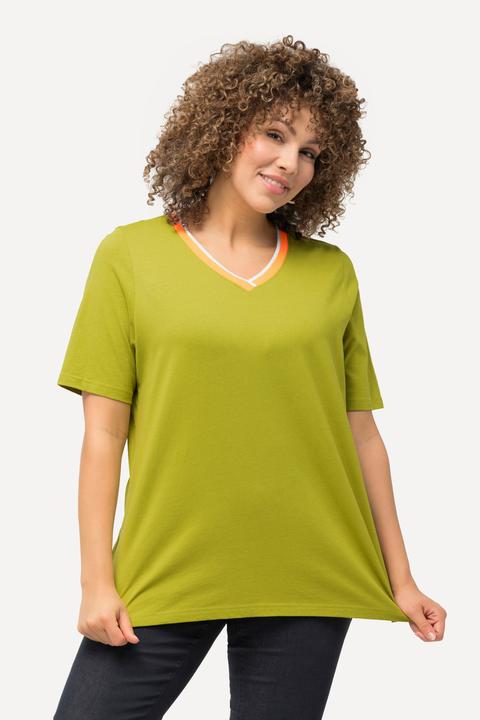 Immagine prodotto Ulla Popken T-shirt con orli a righe, scollo a V e mezze maniche (54)