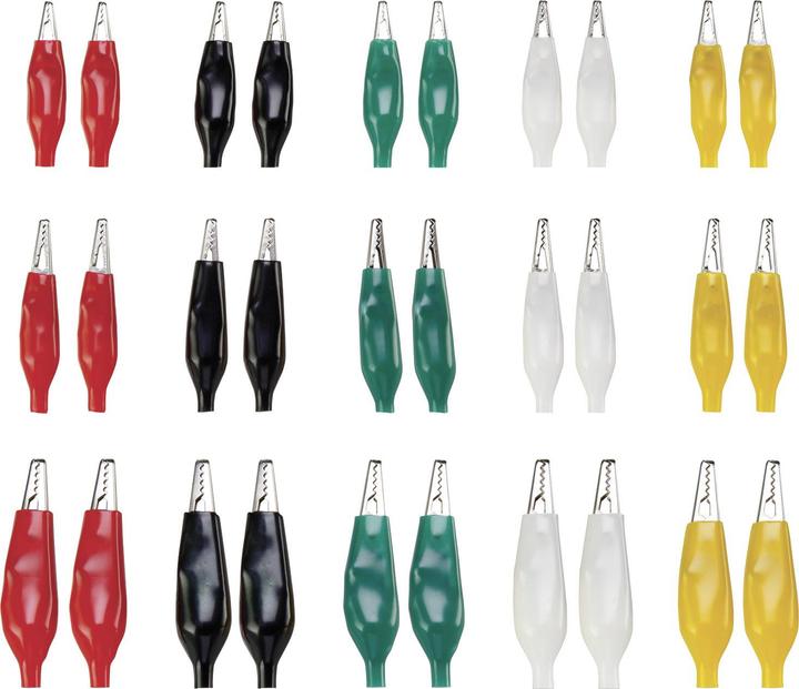 Tru Components Alligator clip set Black, Red, White, Green, Yellow 93038C196 30 pcs.