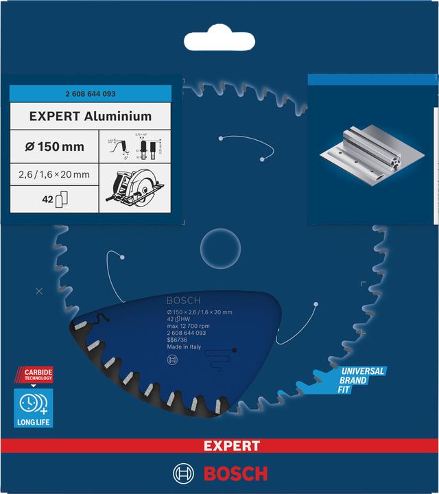 Immagine prodotto Bosch Professional Zubehör Lama circolare Expert per alluminio, 150 x 20 x 2,6 mm, 42