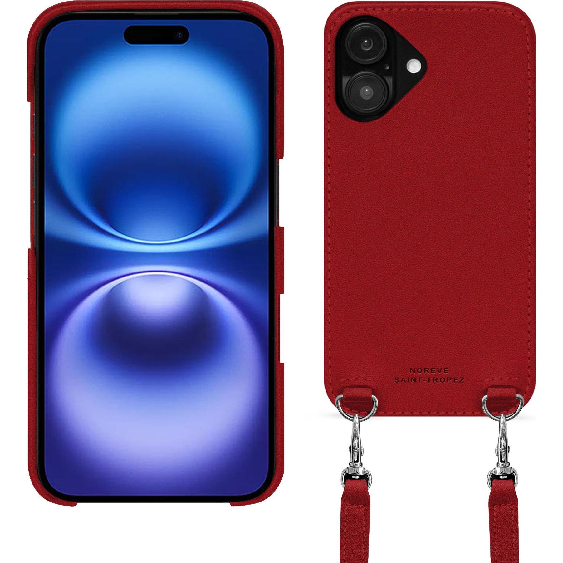 Noreve Schutzhülle mit Schulterriemen Apple iPhone 16 (Apple iPhone 16), Smartphone Hülle, Rot