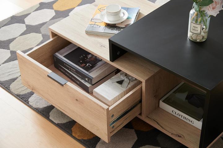 Produktbild HTI-Living Couchtisch Cedrik auf Rollen mit Schublade Artisaneiche-Schwarz (50 x 90 x 40 cm)