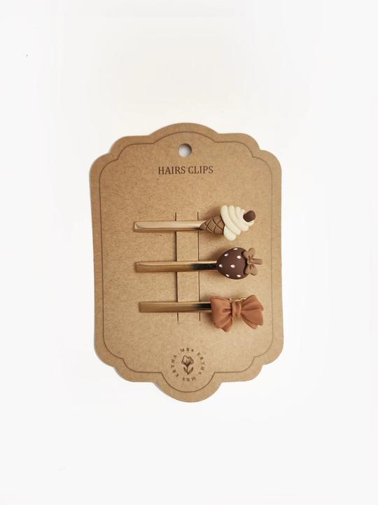 Image du produit Mrs. Ertha Mrs Ertha - Pinces à cheveux Bow Icecream Bow Berry (3 pcs)