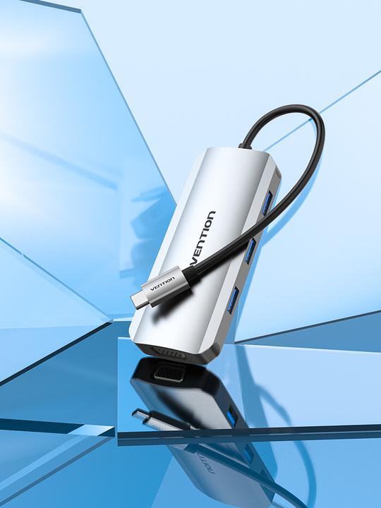 Actual product image Vention USB-C Docking Station to HDMI, VGA, 3x USB 3.0, PD 0.15m TOIHB (grey) (USB-C, 4 ports)