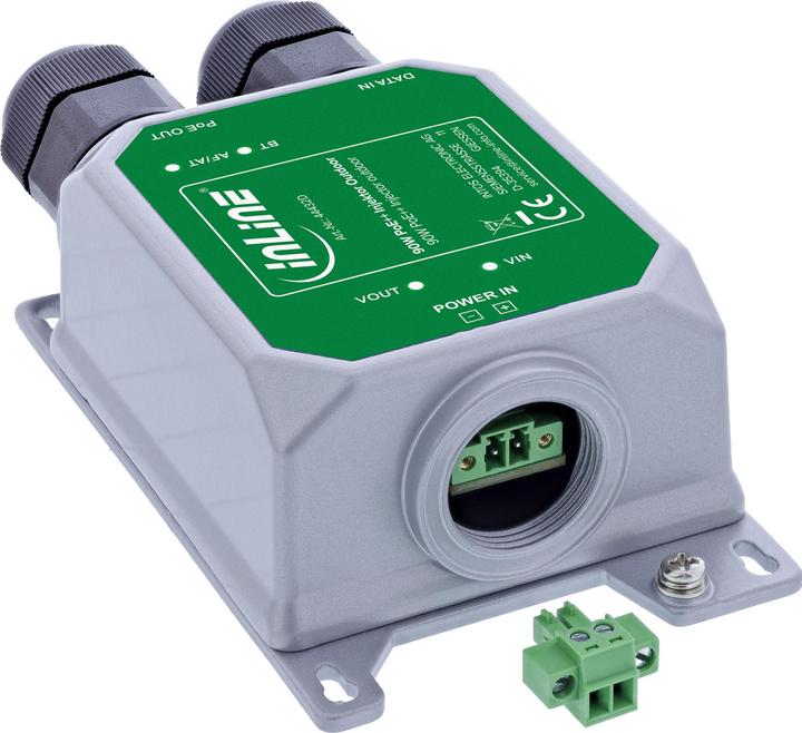 Produktbild InLine ® PoE++ Outdoor Injektor, 10Gb/s, 90W, IP67 (802.3af (PoE), 802.3at (PoE+), 802.3bt (PoE++), 90 W)