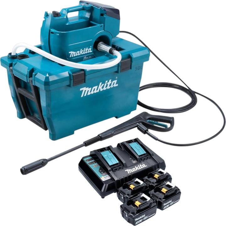 Actual product image Makita DHW 080 PF4K Akku Hochdruckreiniger 36 V ( 2x 18 V ) 80 bar 380 l/h Brushless + 4x Akku 3,0 (Rechargeable battery operated)