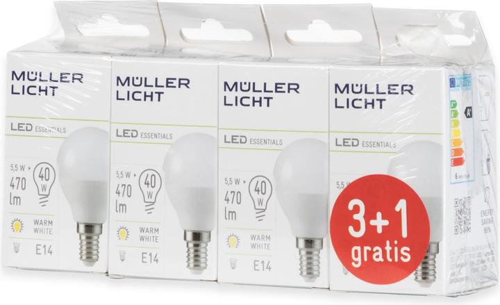 Image du produit Müller Licht LED E14 en forme de goutte 5.5 W = 40 (E14, 470 lm, 4x)
