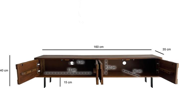 Produktbild FineBuy Lowboard TV Board Sheesham Massivholz 160 cm 3D Fronten & Metallbeine (160 x 35 x 40 cm)