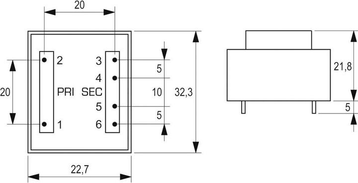 Produktbild Block Transformator PCB 1VA 2x12V